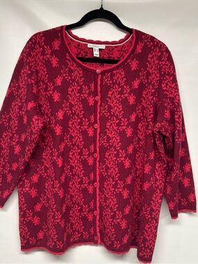 Isaac Mizrahi Pink and Burgundy Floral Knit Cardigan